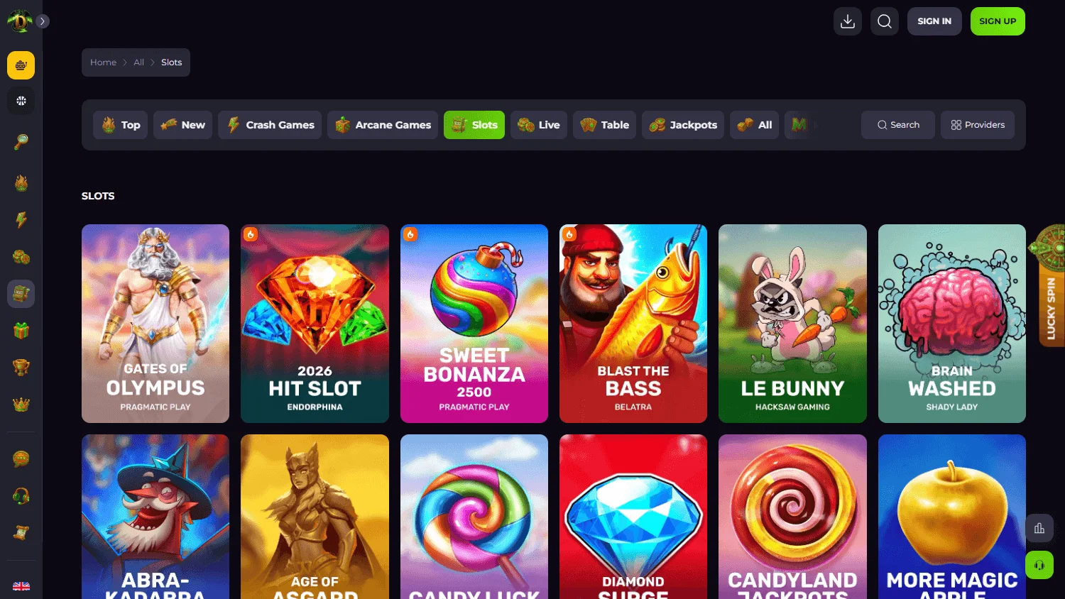 Drakaris Casino desktop games interface