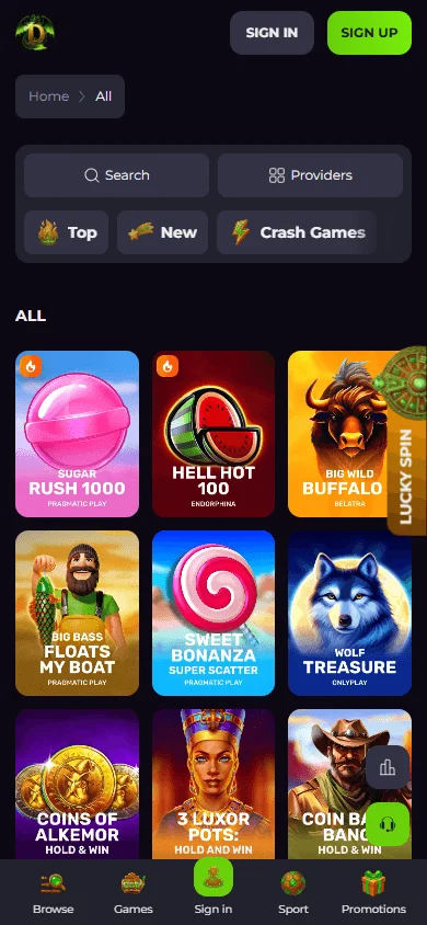 Drakaris Casino mobile games interface