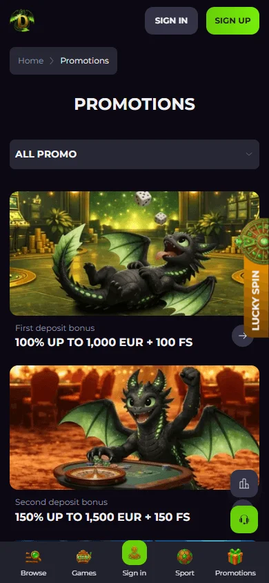 Drakaris Casino mobile promotions interface